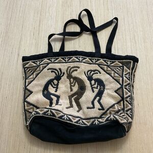 El Paso Saddle Blanket Bag Women's Black Cotton Stencil Purse Large Kokopelli